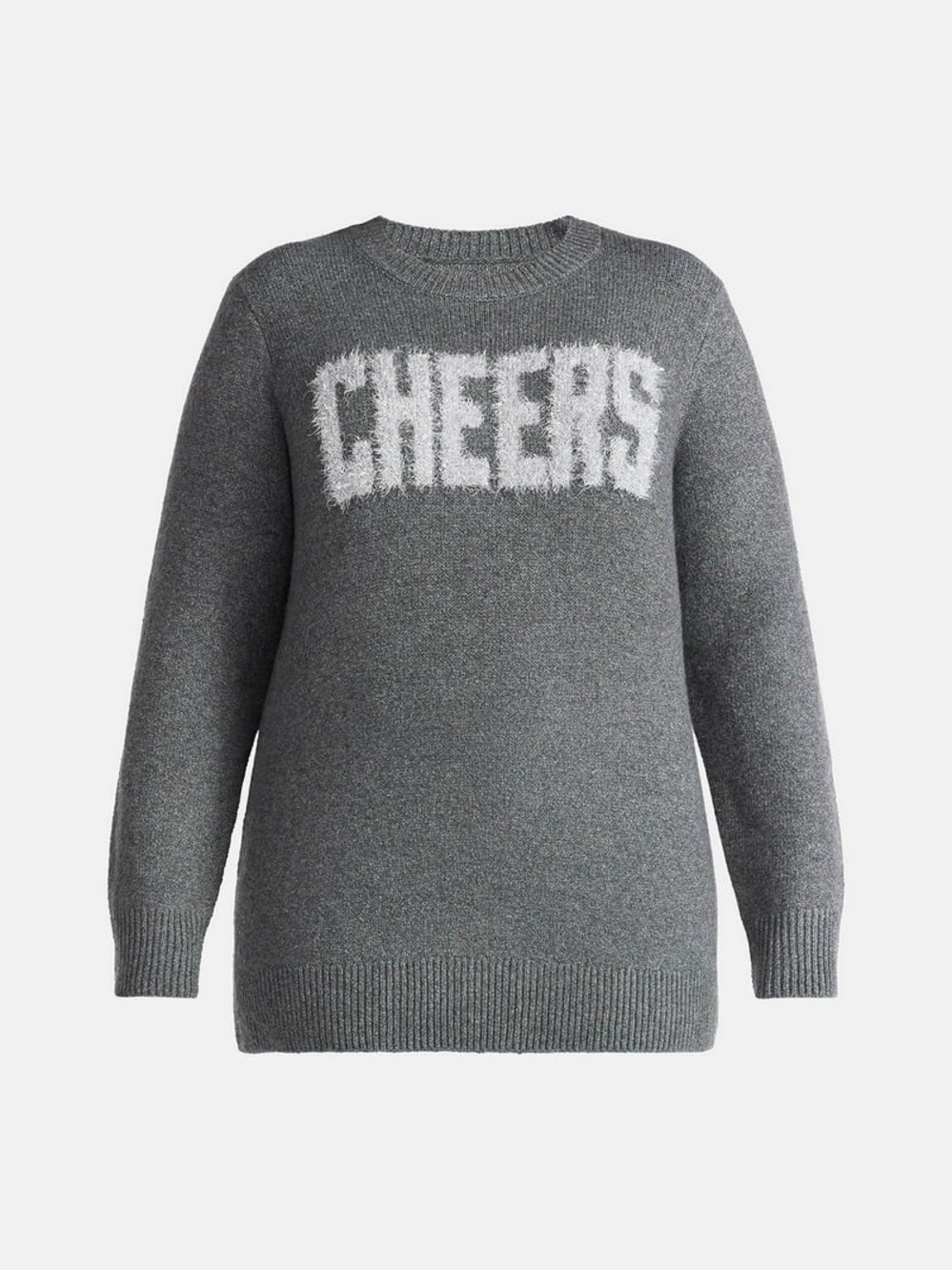 Cheers nwt Women's Holiday Talking Sweater Midweight Gray Crewneck Knit Top